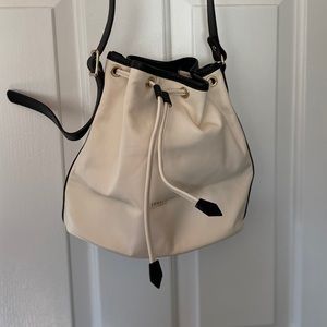 Longchamp cream and black leather bucket bag